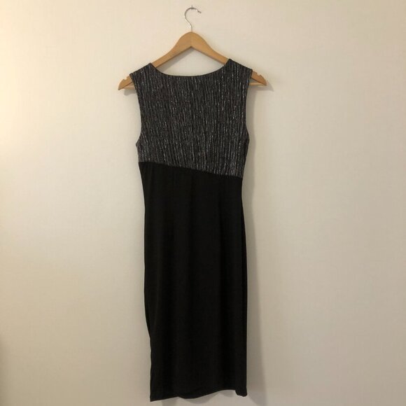 3/$25 ❥Jessica Sleeveless Silver Metallic Black Knee Length Stretch Dress Size 4 - Picture 4 of 9